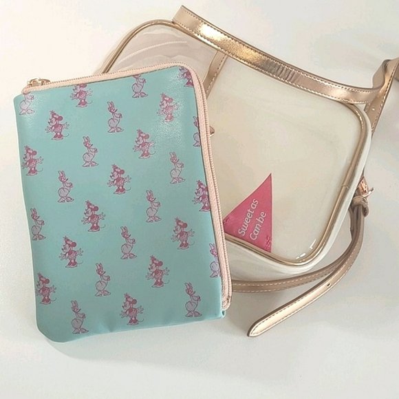 DISNEY Rose Gold Teal Clear PVC Minnie Mouse Daisy Duck Crossbody Bag - Picture 3 of 14